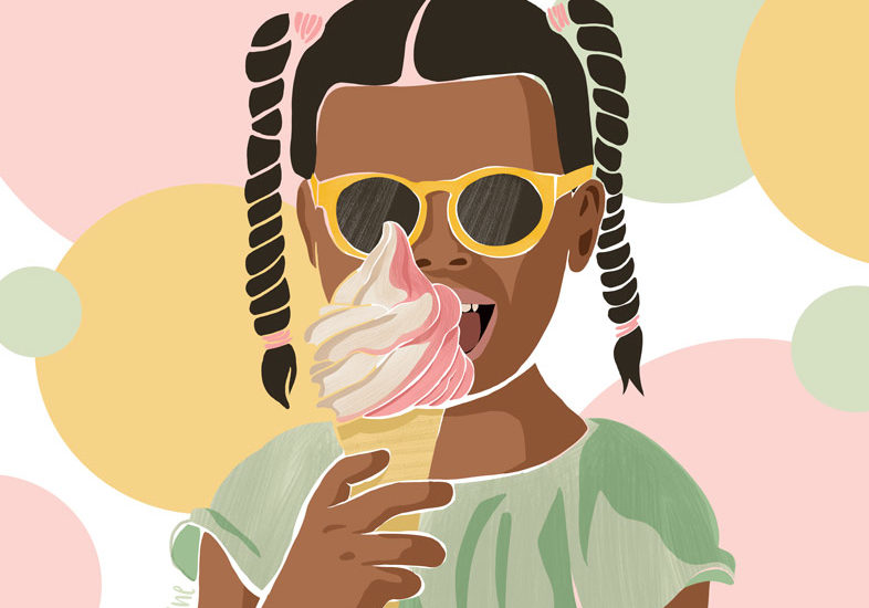 Illustration d'une fillette en train de manger un cornet de glace