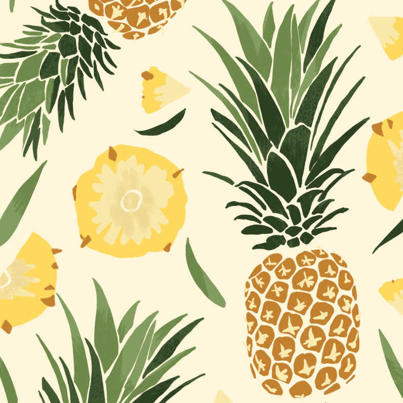 Illustration d'ananas entiers et coupés